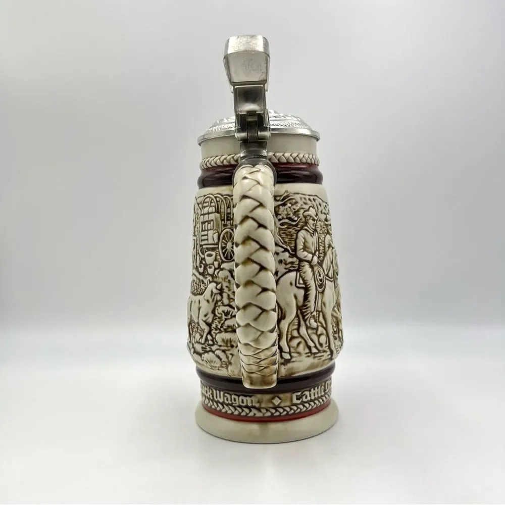 1980 Vintage‎ Avon Beer Stein Cowboy Roping Chuckwagon Cattle Drive Stage Coach